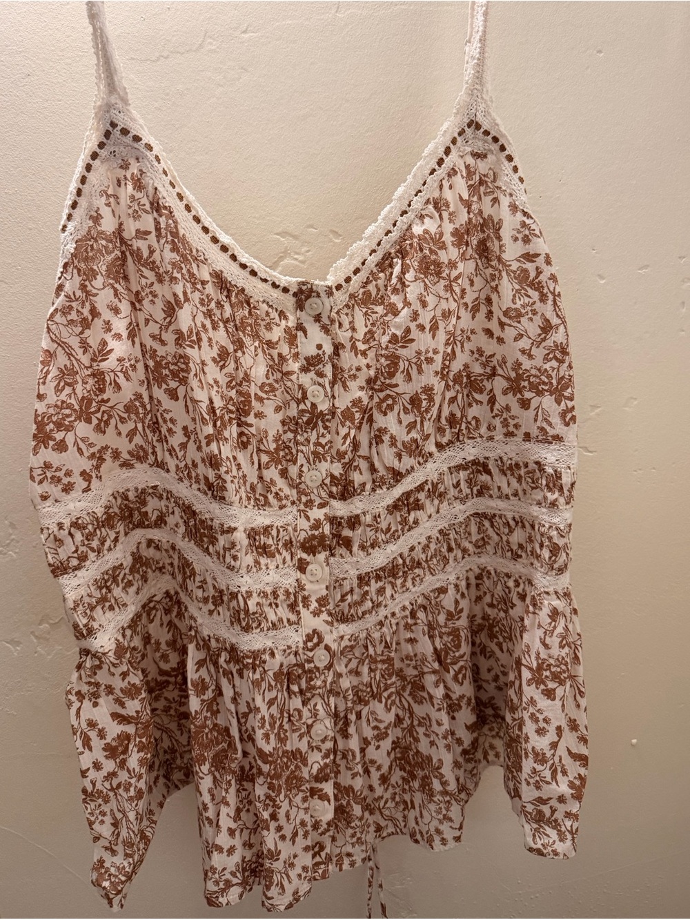 American Eagle Outfitters Cream Cami with Brown Floral Print